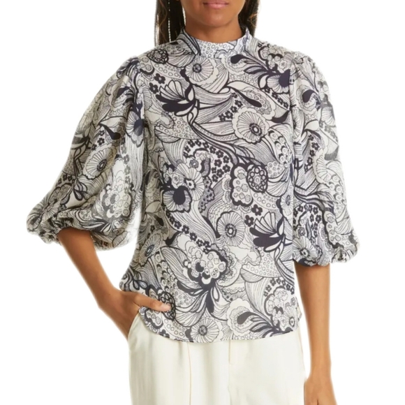 Ted Baker Johsiie Stand Collar Balloon Sleeve Top - Picture 4 of 15